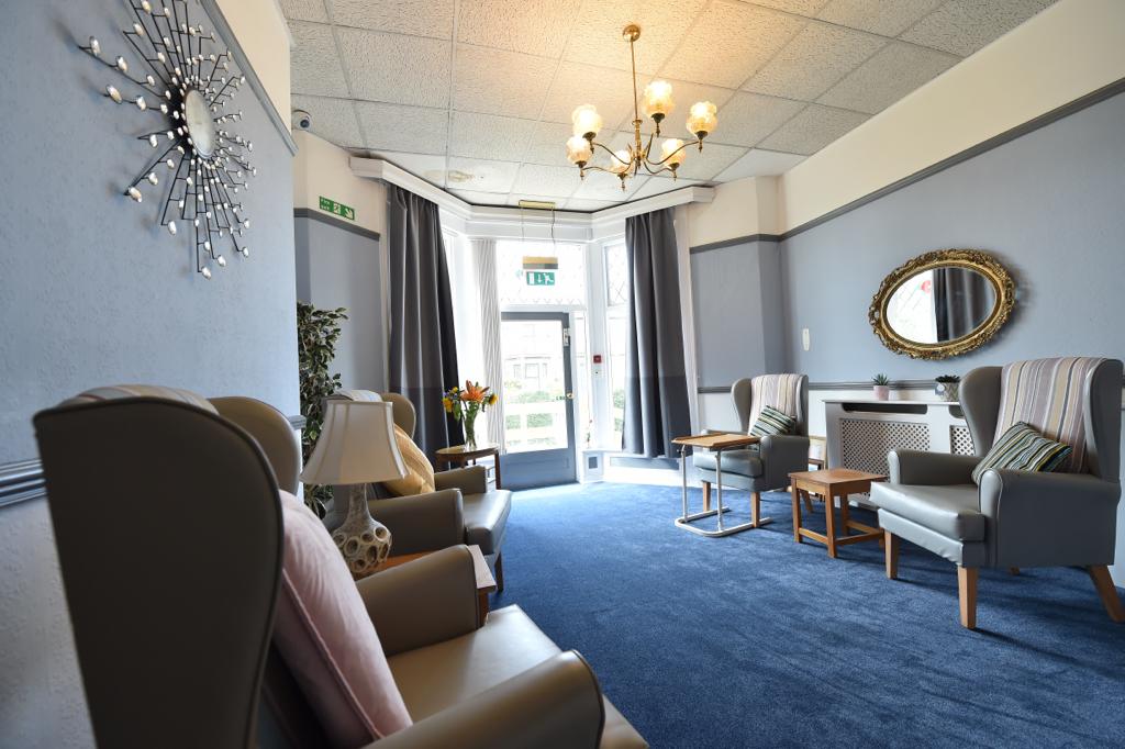 A bright and welcoming resident lounge area